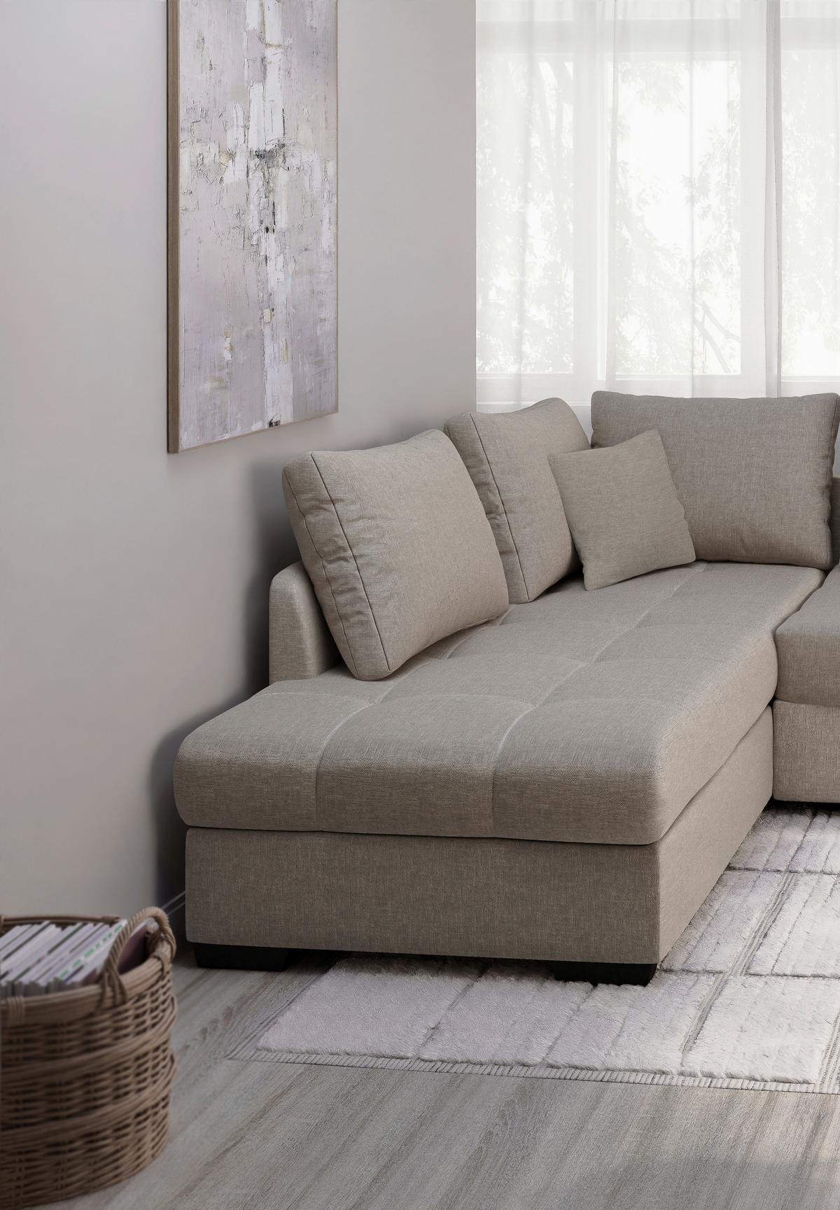 Eckschlafsofa Alvito Taupe S: 202x298 Cm - Taupe/Schwarz, MODERN, Textil (202/298cm) - MID.YOU