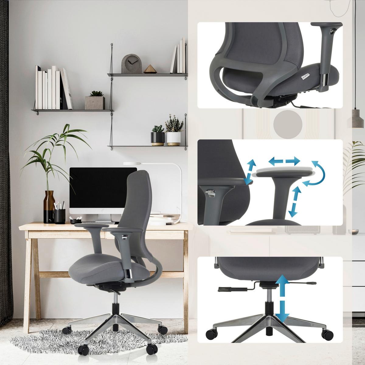 Drehstuhl Henfield G Grau B: 64 cm - Silberfarben/Grau, MODERN, Kunststoff/Textil (64/110 - 119/56cm) - MID.YOU