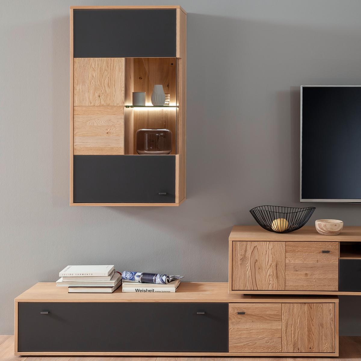 Wohnkombination teilmassiv 2tlg. Valencia Anthrazit/Eiche - Eiche Bianco/Anthrazit, Design, Glas/Holz (306/198/50cm) - MID.YOU