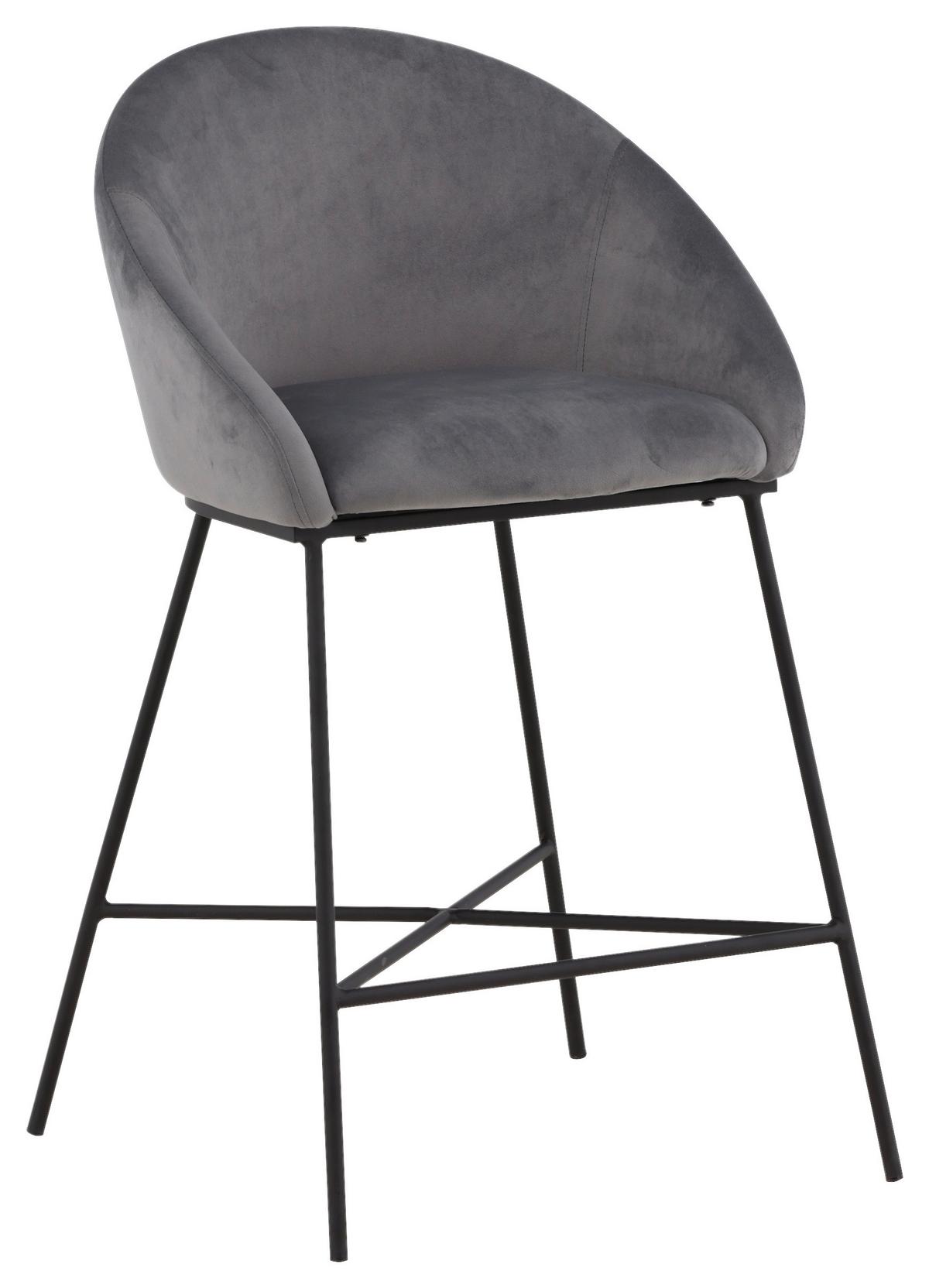 Barhocker Velvet - Dunkelgrau/Schwarz, Design, Textil/Metall (58,5/97/57cm) - Livetastic