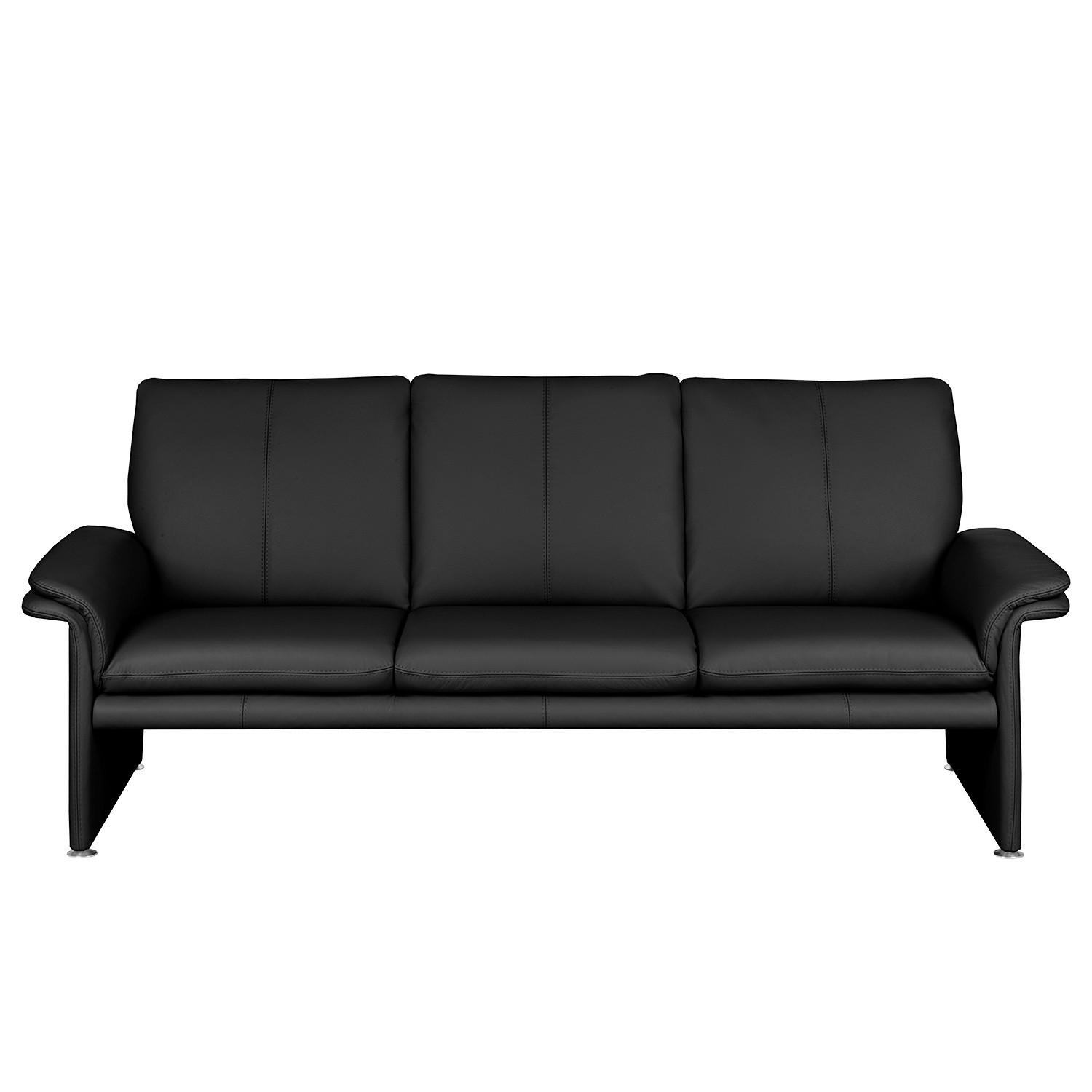 3-sitzer-sofa Comodo Echtleder Schwarz B: 214 Cm - Silberfarben/Schwarz, Design, Leder (214/90/88cm) - Livetastic