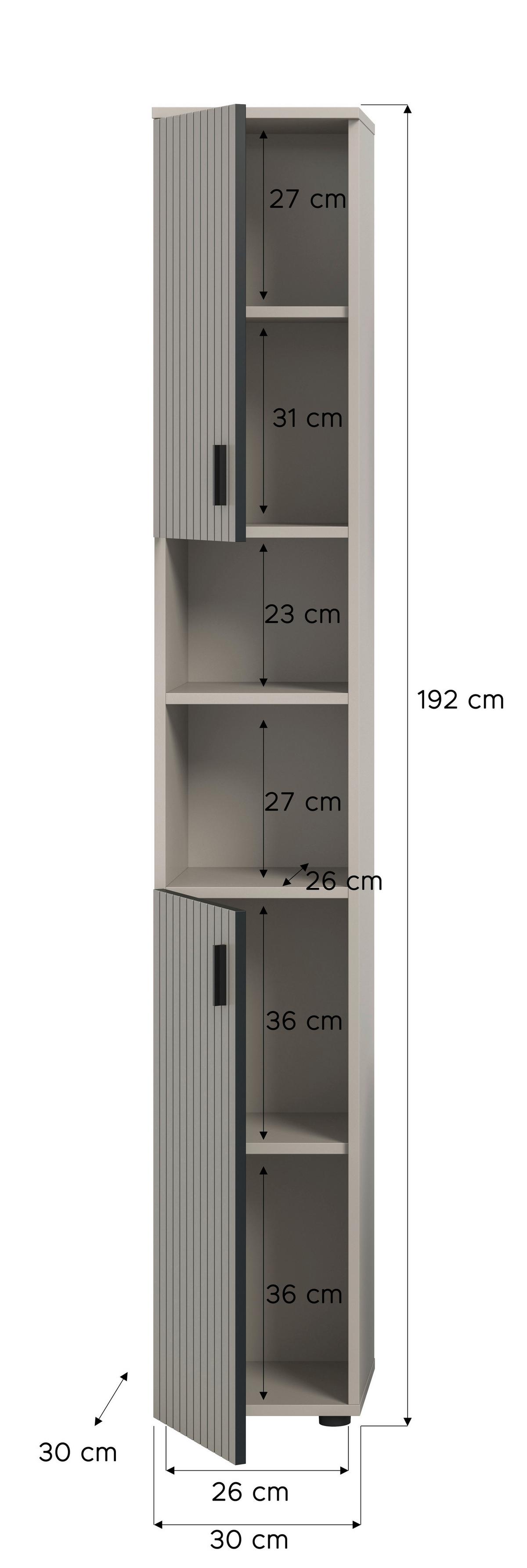 HOCHSCHRANK Mone Kaschmir B: 30cm - Kaschmir/Schwarz, Trend, Holzwerkstoff (30/192/30cm) - MID.YOU