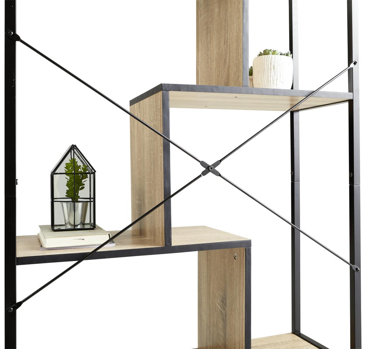 Regal Industrial II B: 80 cm Eiche Dekor/Schwarz - Eichefarben/Schwarz, LIFESTYLE, Holzwerkstoff/Metall (80/146,5/30cm) - MID.YOU