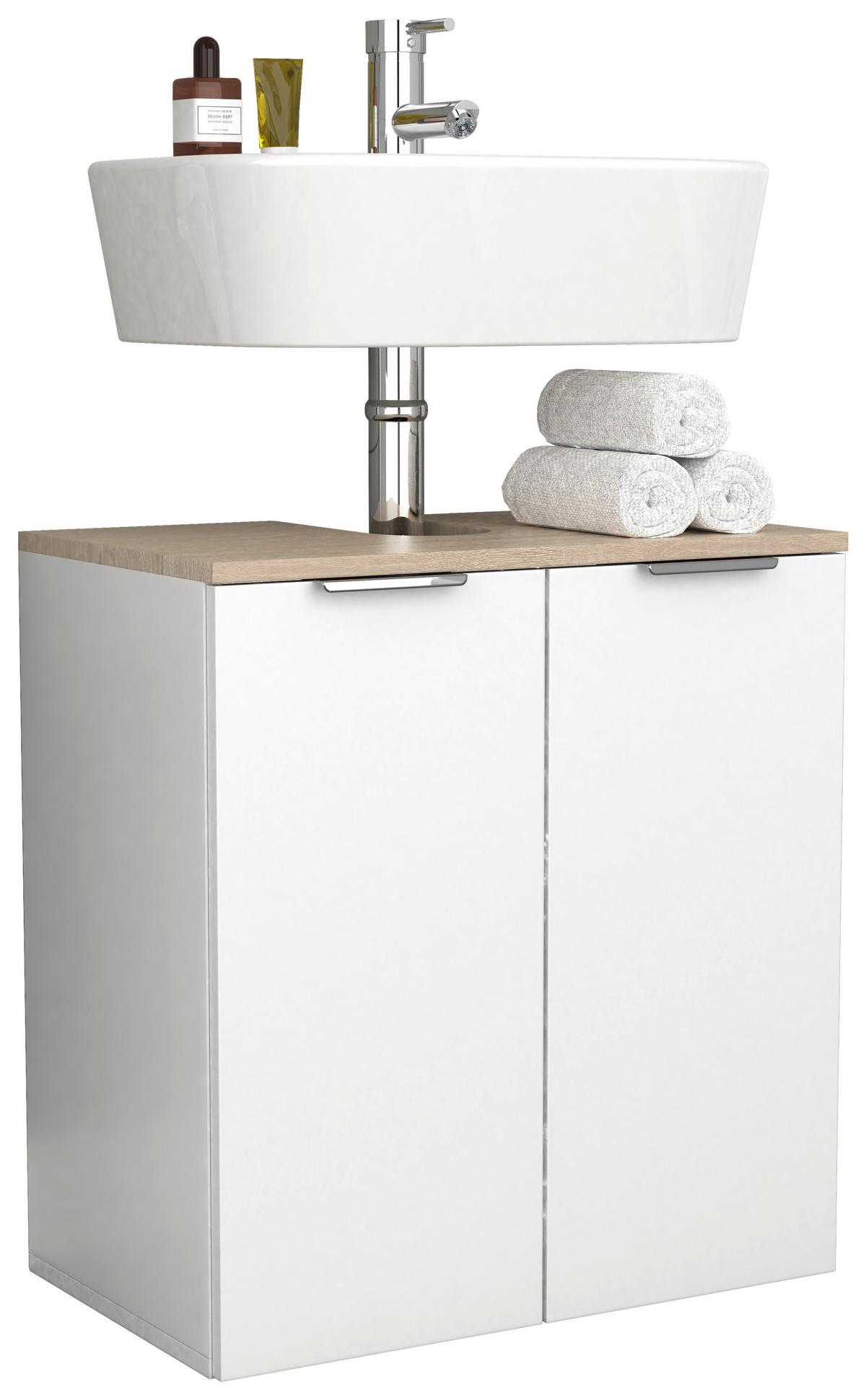 Waschbeckenunterschrank Donali Weiß/Eiche Dekor B:56cm - Weiß/Sonoma Eiche, MODERN, Holzwerkstoff (56/60/34cm) - MID.YOU