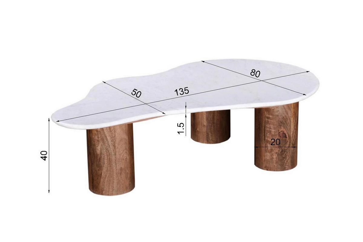 COUCHTISCH Braun/Weiß B: 135cm - Braun/Weiß, Design, Holz/Stein (135/80/40cm) - MID.YOU