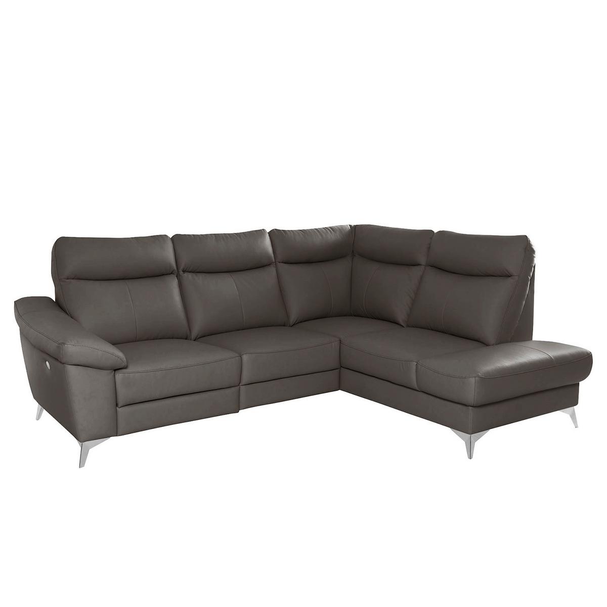 Ecksofa Luna Teilleder Dunkelbraun 242x194 - Chromfarben/Dunkelbraun, Design, Leder/Textil (242/194cm) - Livetastic