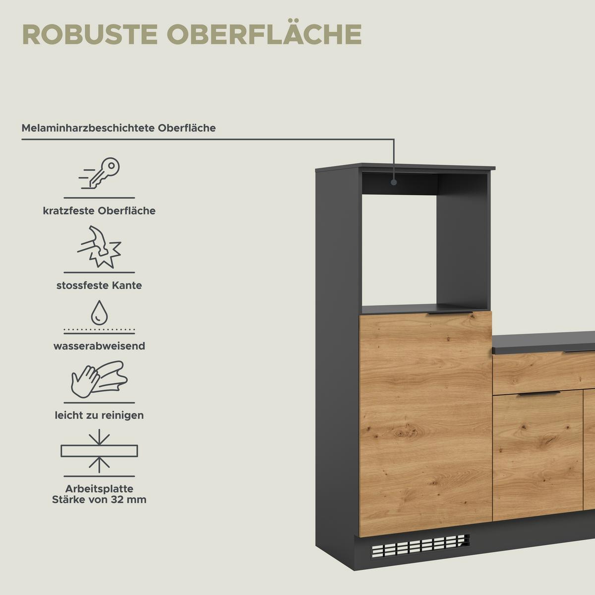KÜCHENLEERBLOCK CHARLY - Schwarz/Weiß, MODERN, Holzwerkstoff (260cm) - MID.YOU