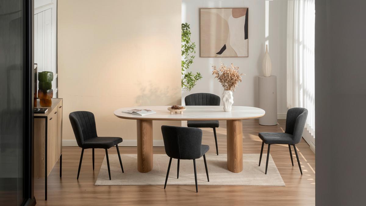 Vierfußstuhl Abbie Leinenoptik Schwarz, B: 52 Cm - Schwarz, KONVENTIONELL, Holz/Textil (52/82/60cm) - P & B