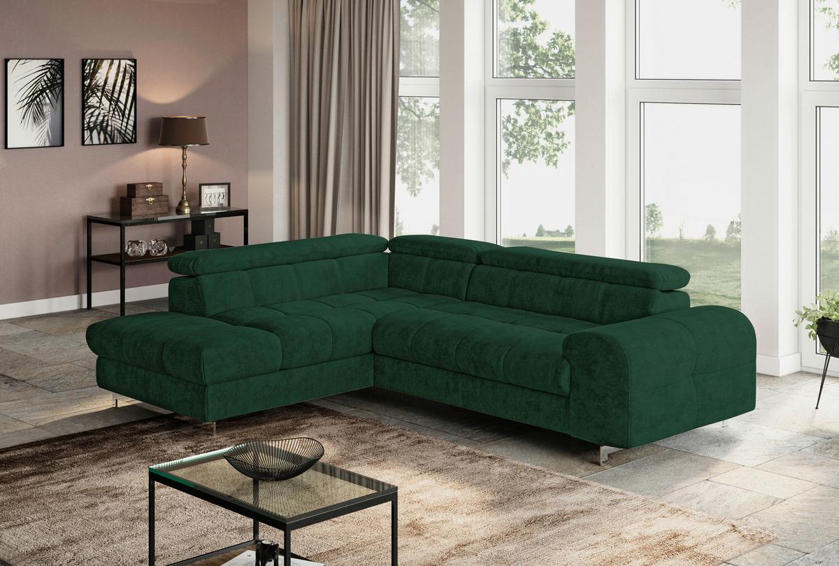 Ecksofa Mit Schlaffunktion Cloud + Dunkelgrün - Chromfarben/Dunkelgrün, KONVENTIONELL, Textil (206/257cm) - Livetastic
