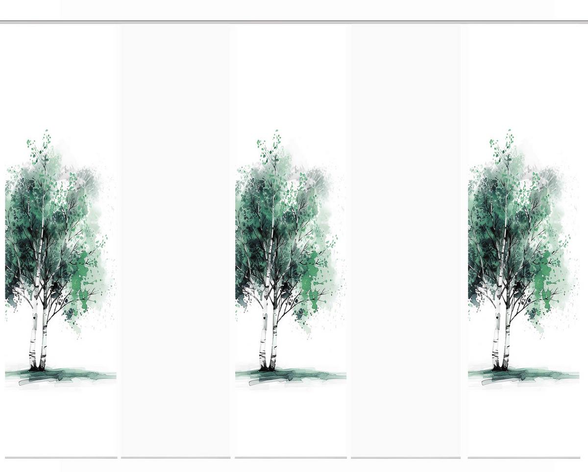 Flächenvorhang Tree 5er Set - Weiß/Grün, Natur, Textil (60/245cm)