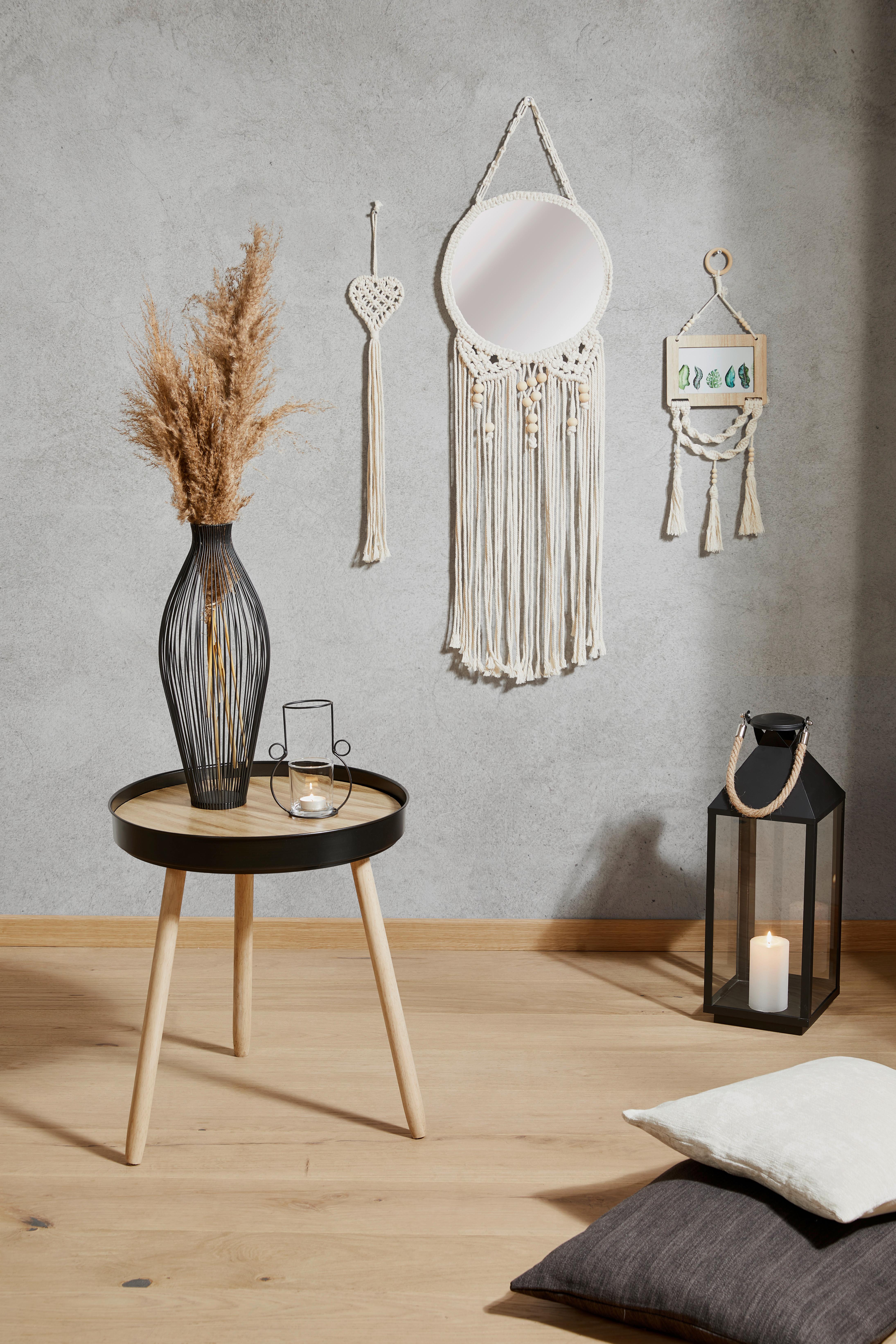 Wandspiegel mit Makrame Deko Rund 30 cm - Sandfarben, Design, Naturmaterialien/Glas (30/1/90cm)