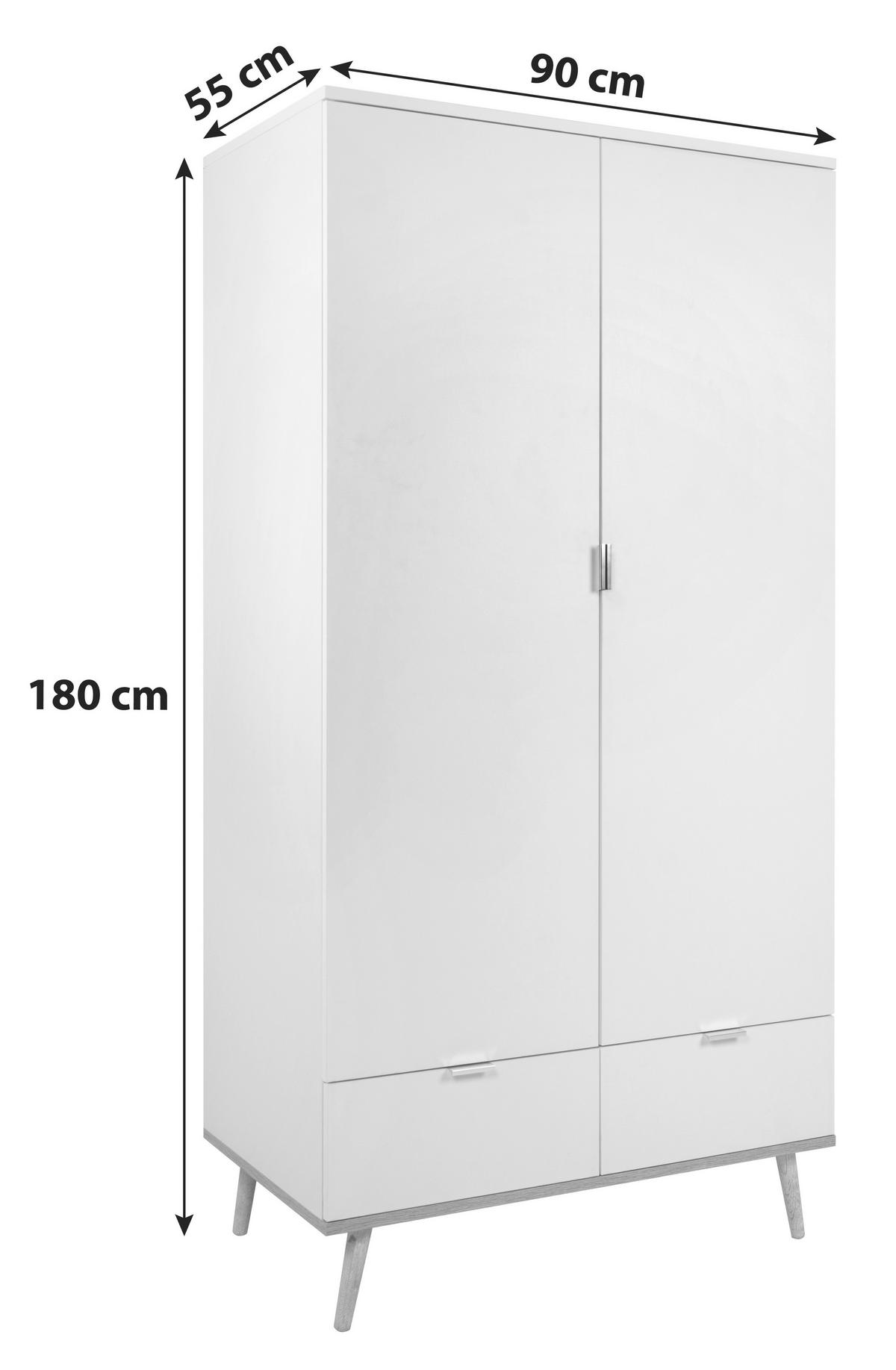 Drehtürenschrank + Schubladen B: 90 cm Göteburg 61, Weiß - Eichefarben/Weiß, Design, Holzwerkstoff (90/180/55cm) - MID.YOU