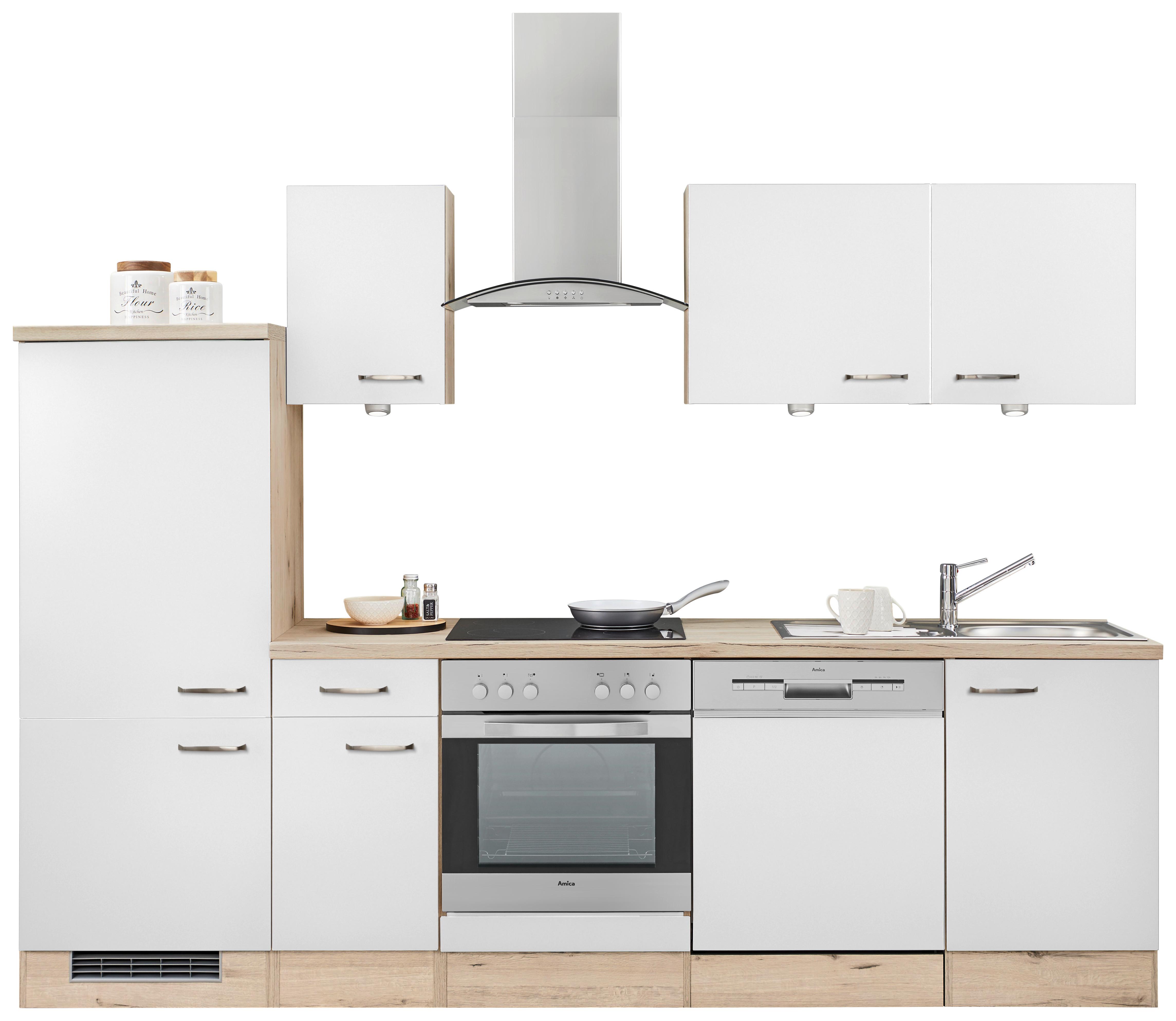 Kuchynský blok VENEZIA bez spotrebičov, šírka 270 cm - biela/farba duba, Modern, kompozitné drevo (270cm) - FlexWell