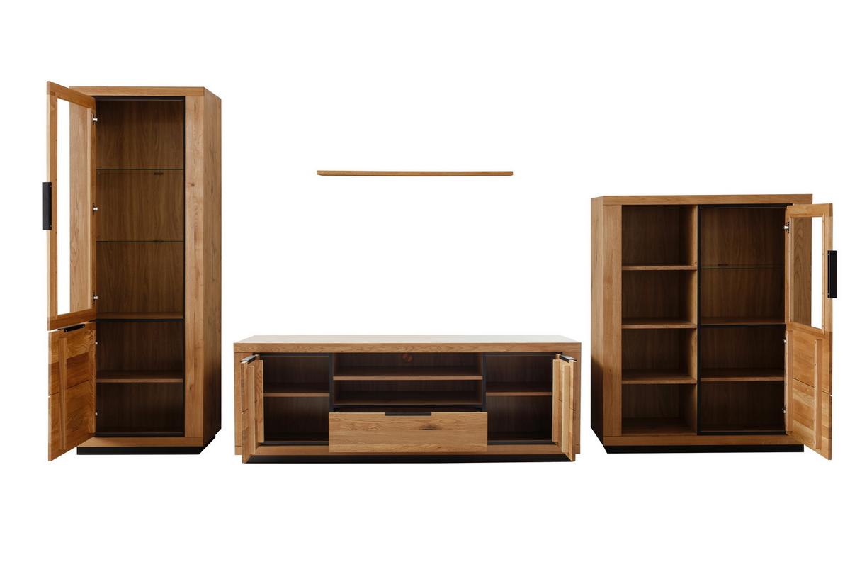 Wohnwand Wildeiche, 407 cm 4-teilig - Wildeiche/Schwarz, Design, Glas/Holz (407/200/54cm) - MID.YOU