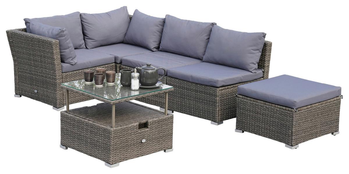 Loungegarnitur 14-tlg Malaga Grau - Grau, KONVENTIONELL, Glas/Kunststoff (190/40/181cm) - Gardenson