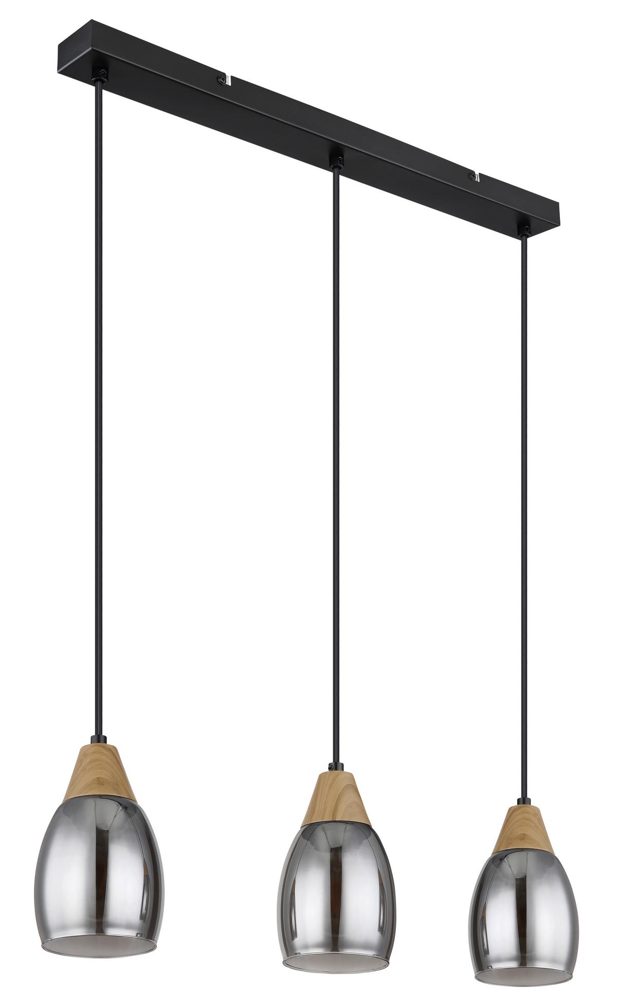 Hängeleuchte 15706-3h - Schwarz/Grau, Basics, Glas/Kunststoff (55/10/120cm) - Globo