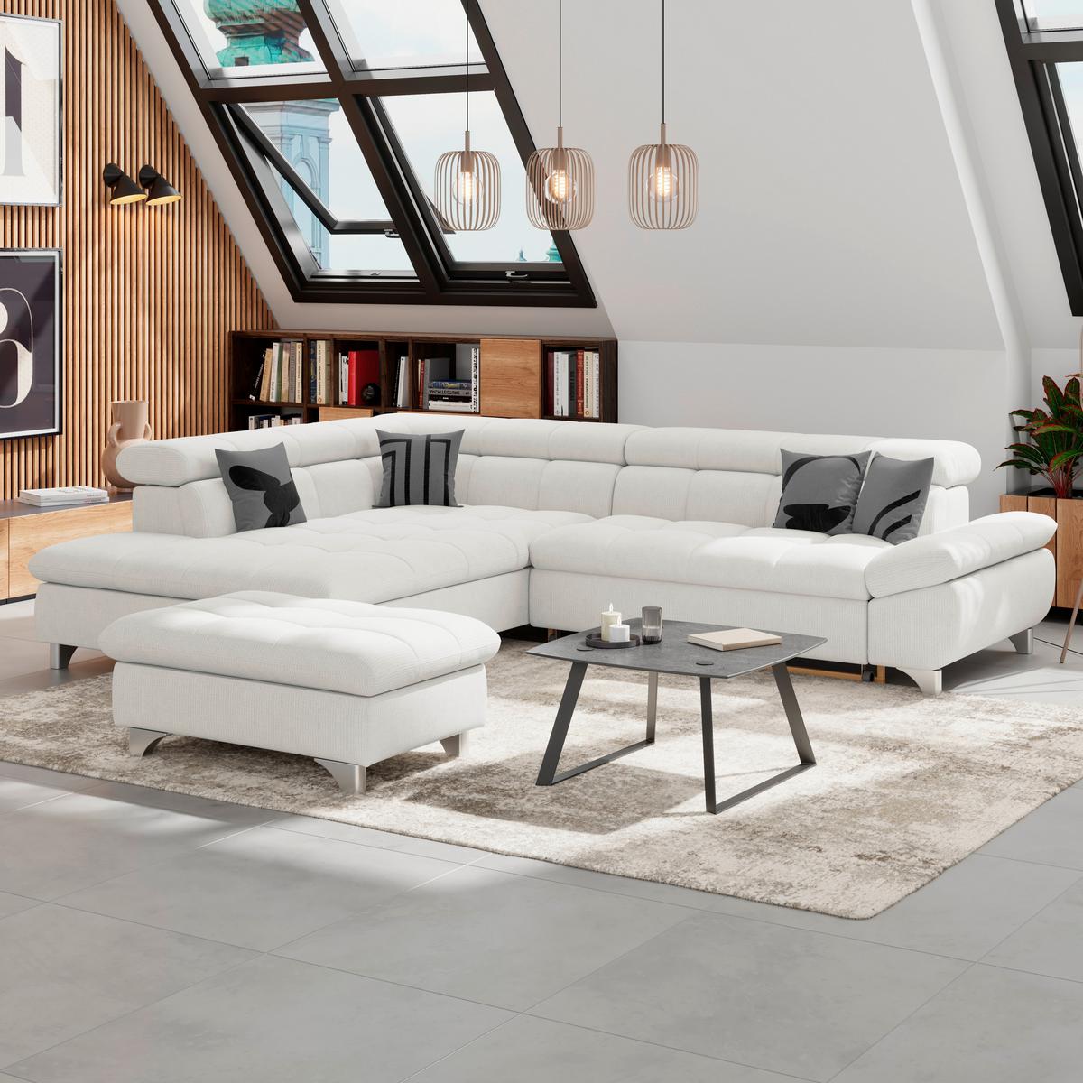 Ecksofa Gemini Elfenbeinfarbig, B: 234cm - Chromfarben/Creme, KONVENTIONELL, Textil (234/312cm)