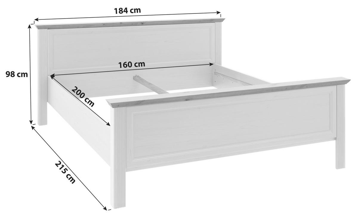 Doppelbett Landhaus-Stil 160x200 Jasmin II Weiß/Eiche - Schwarz/Weiß, LIFESTYLE, Holzwerkstoff (160/200cm)