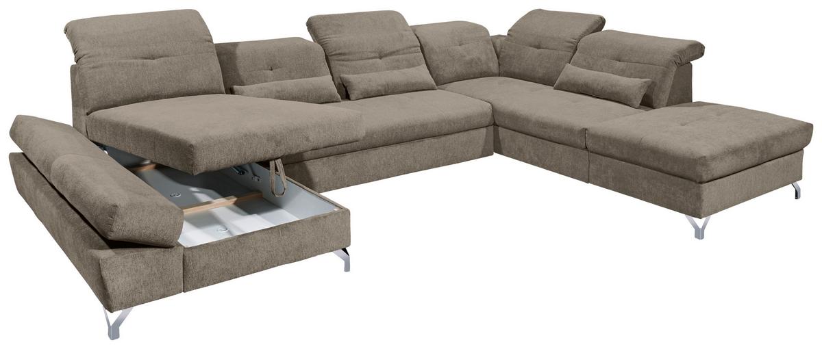 Ecksofa Melfi Graubraun U: 168 cm - Graubraun/Silberfarben, MODERN, Textil (168/350/245cm) - MID.YOU