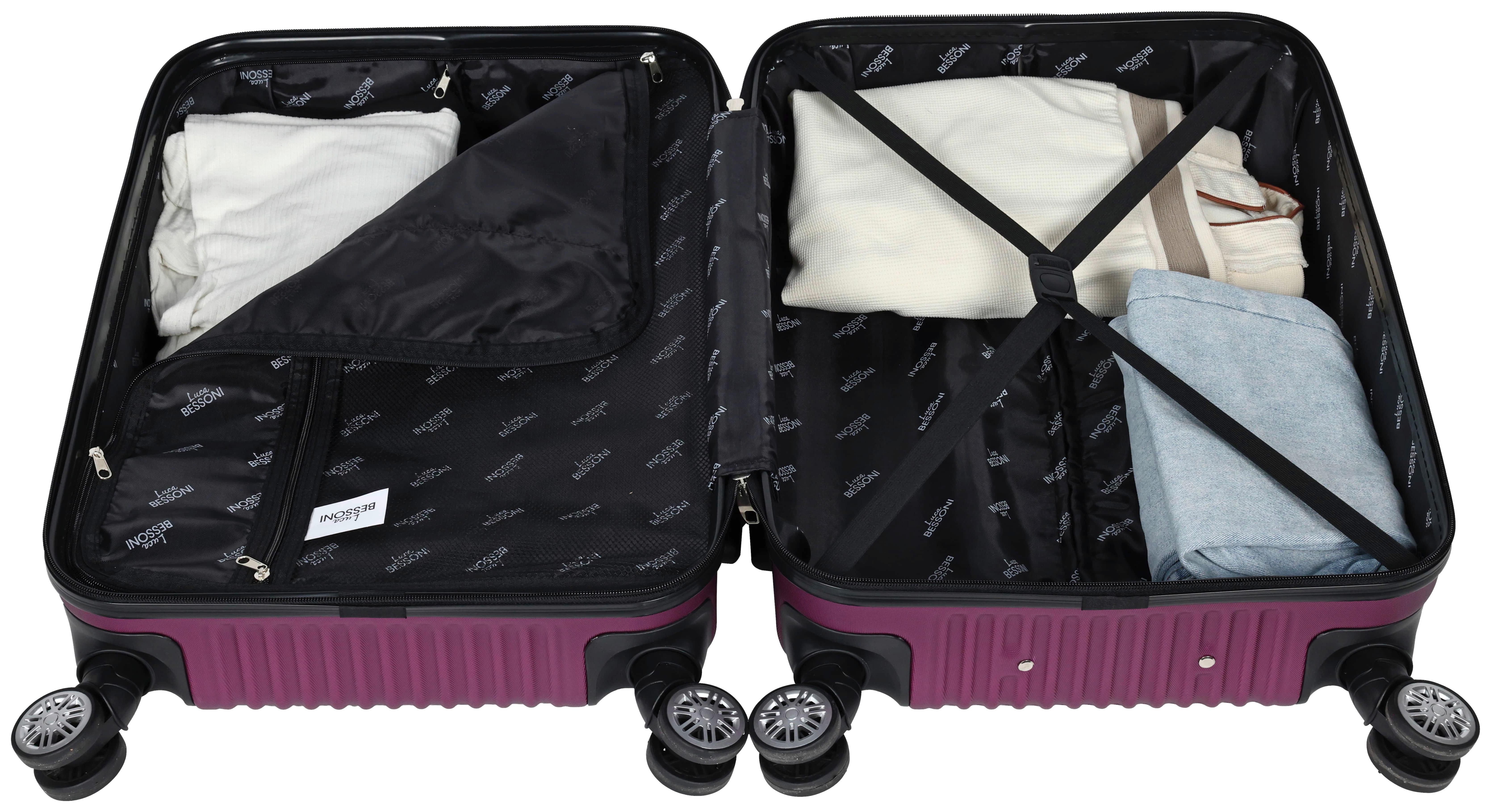 Reisekoffer Palermo 4 Rollen Hartschale, Größe L - Lila, Design, Kunststoff/Textil (49/30/75cm) - Luca Bessoni