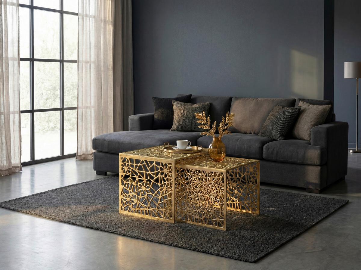 SATZTISCH Goldfarben 2-teilig - Goldfarben, Design, Metall (50/40/40/35/40/35cm) - MID.YOU