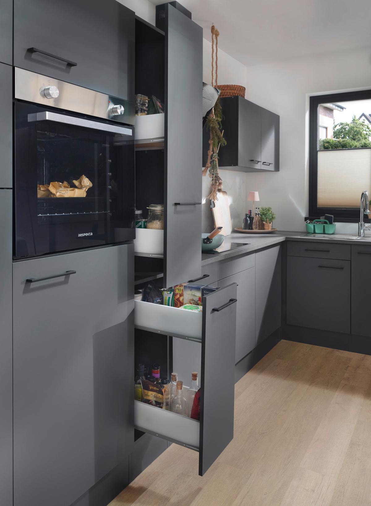 Eckküche Oliver Dunkelgrau S: 370x172cm - Dunkelgrau/Grau, Design, Holzwerkstoff (370/172cm) - Respekta