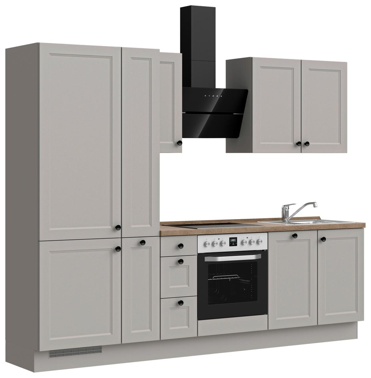 Kuchynská linka 270 cm, kamenná sivá supermatná - čierna/sivá, Modern, kov/kompozitné drevo (270cm) - Nobilia