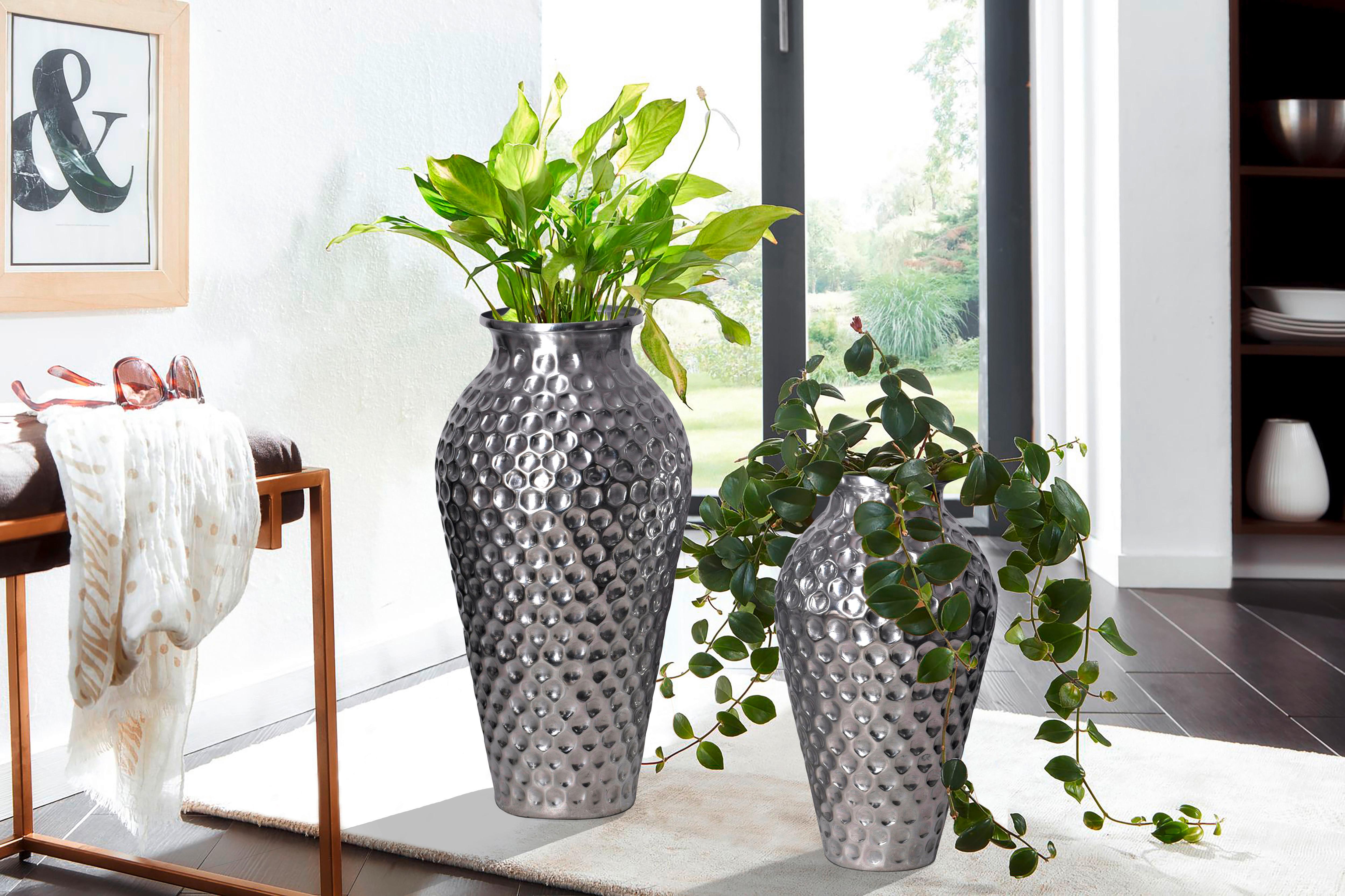 Dekovase 2er Set Silberfarben B: 26 Cm - Silberfarben, Design, Metall (26/51/26cm) - Livetastic
