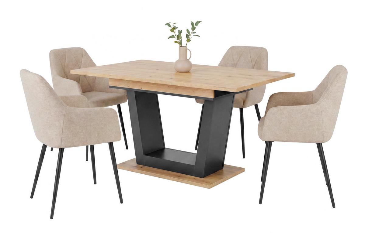Esstisch ausziehbar Carlos 160-200x90 cm Schwarz - Schwarz/Eiche Artisan, KONVENTIONELL, Holzwerkstoff (160-200/90/77,3cm)