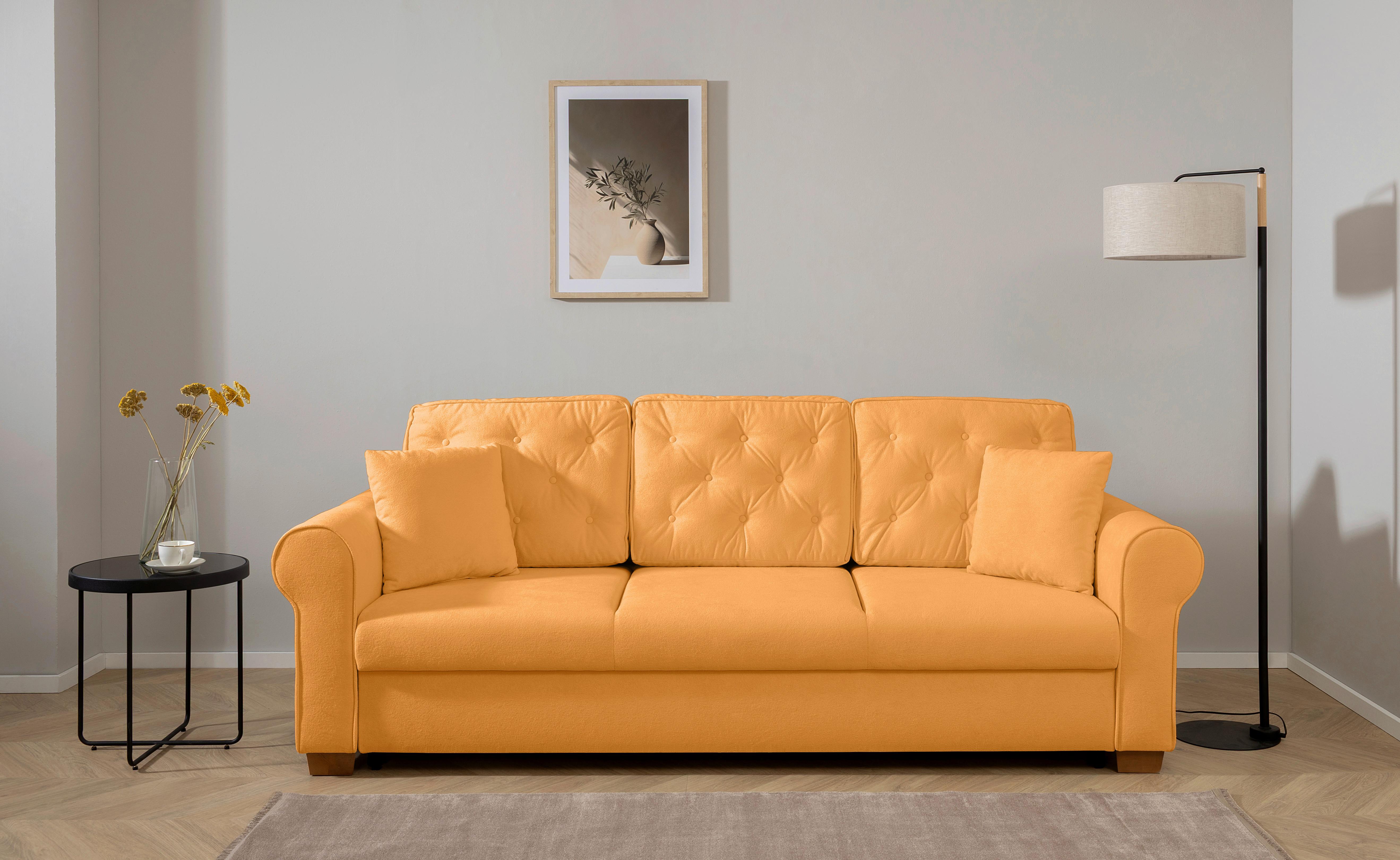 Schlafsofa Arles, Gelb 35 B: 240 Cm - Gelb/Buchefarben, Design, Textil (240/94/98cm) - MID.YOU