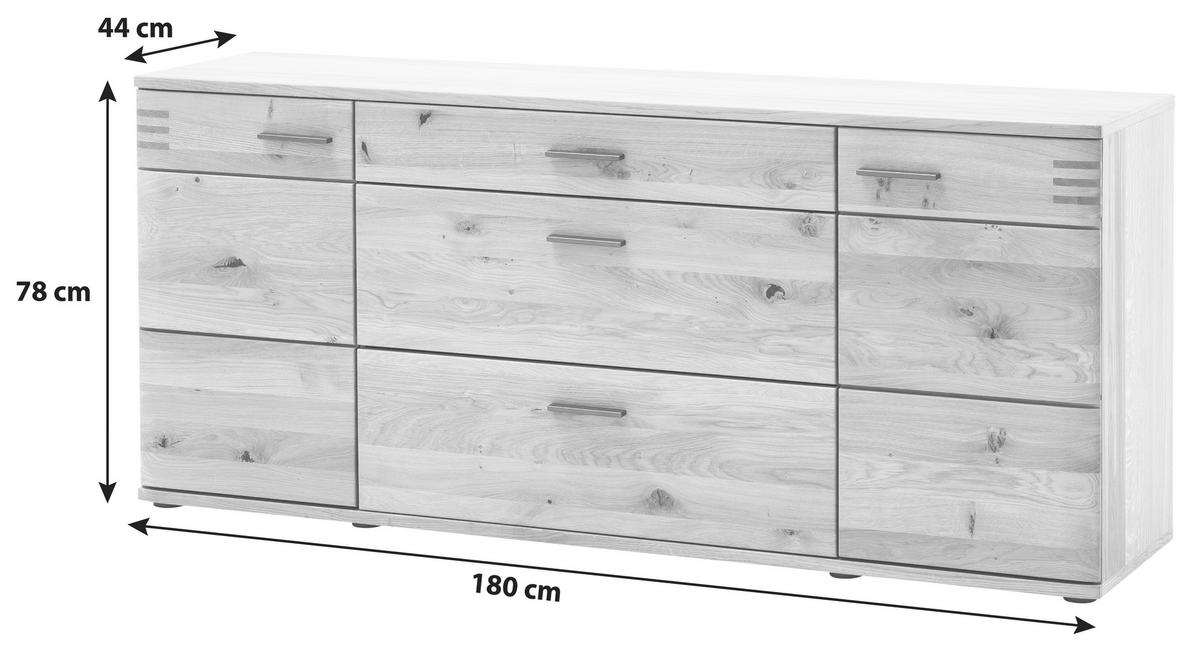 Sideboard teilmassiv B: 180 cm Salvador Eichefarben - Eiche Bianco/Eichefarben, Design, Holz/Holzwerkstoff (180/78/44cm) - Livetastic