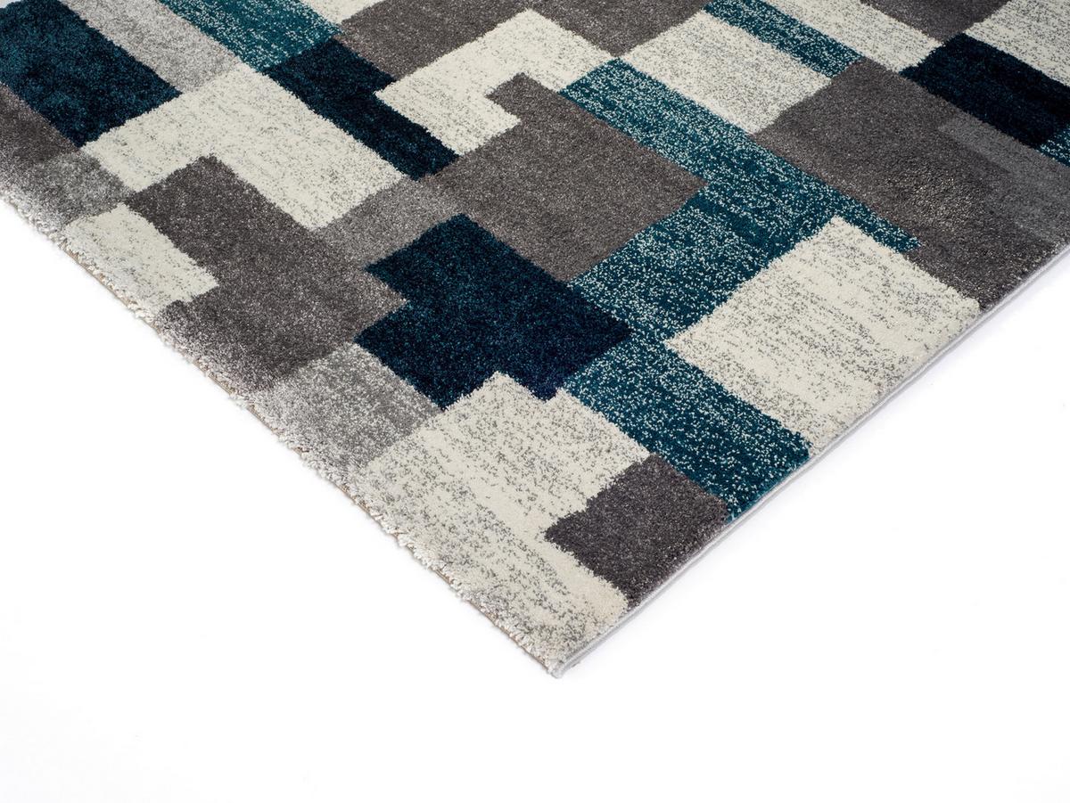 Webteppich Grau/Petrol Astor Grid B/L: 200/290 cm - Petrol/Grau, KONVENTIONELL, Textil (200/290cm) - Novel