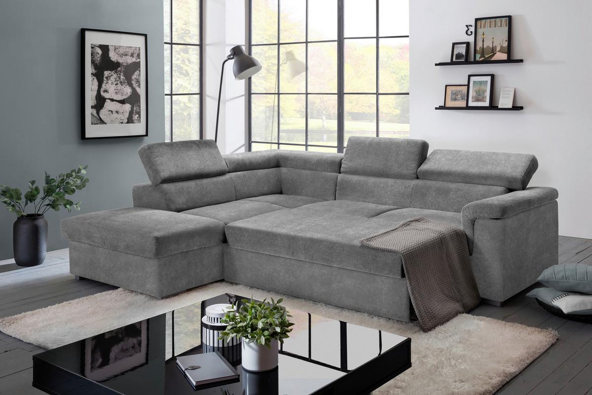 Sedací souprava MILLA šedá levý roh - šedá, Basics, dřevo/textil (217/252cm)