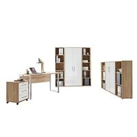 Büro Office Edition Eiche Dekor/weiß Hochglanz - Weiß Hochglanz/Sonoma Eiche, MODERN, Holzwerkstoff/Metall - MID.YOU