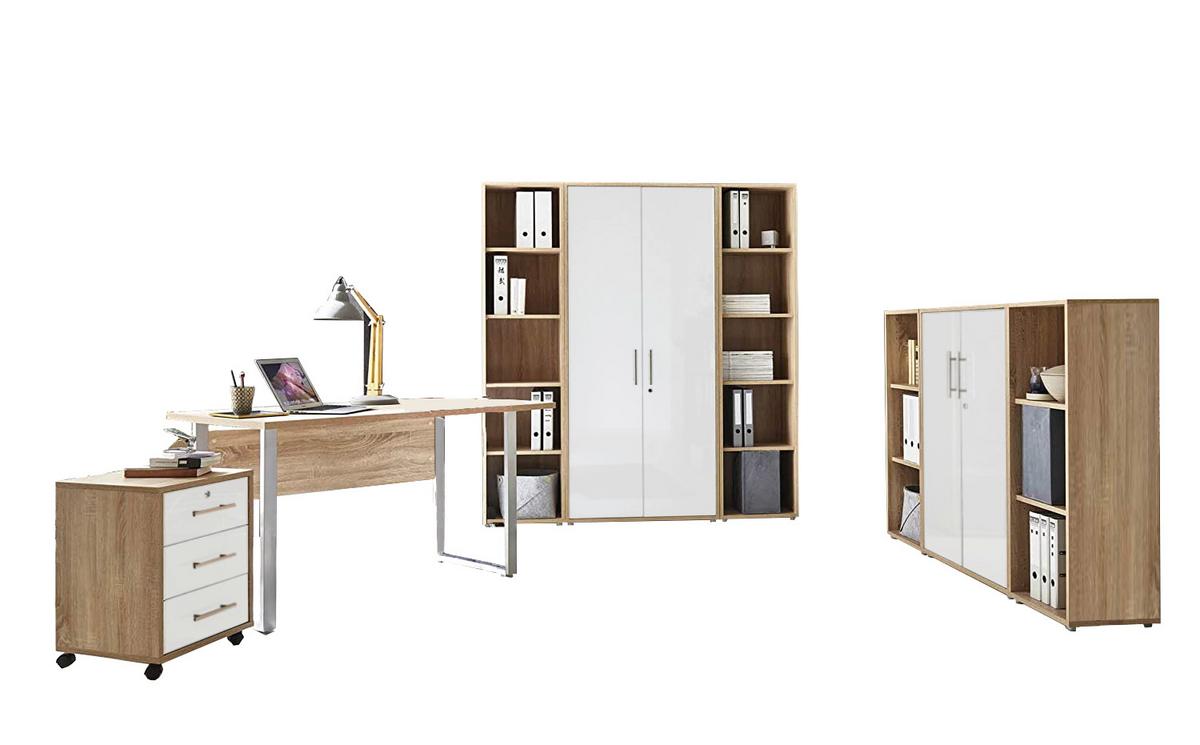 Büro Office Edition Eiche Dekor/weiß Hochglanz - Weiß Hochglanz/Sonoma Eiche, MODERN, Holzwerkstoff/Metall - MID.YOU