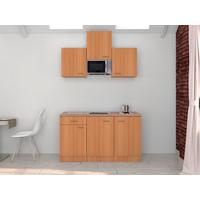 Kuchynský blok vrátane spotrebičov a drezu - farba buka/farba ušľachtilej ocele, Modern, kompozitné drevo/plast (150cm) - MID.YOU
