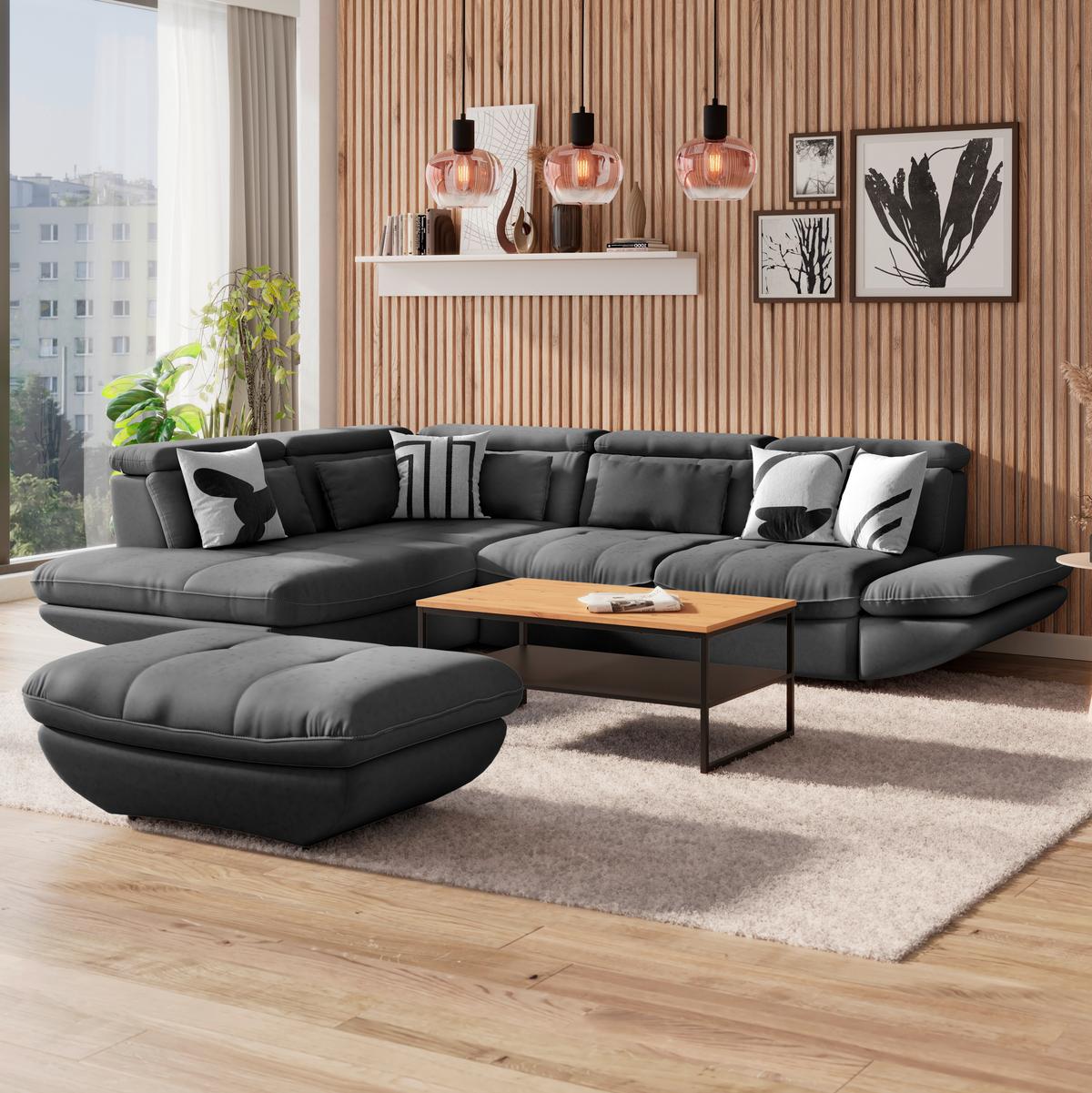 Wohnlandschaft Park - Anthrazit/Schwarz, MODERN, Textil (311/233cm) - Luca Bessoni