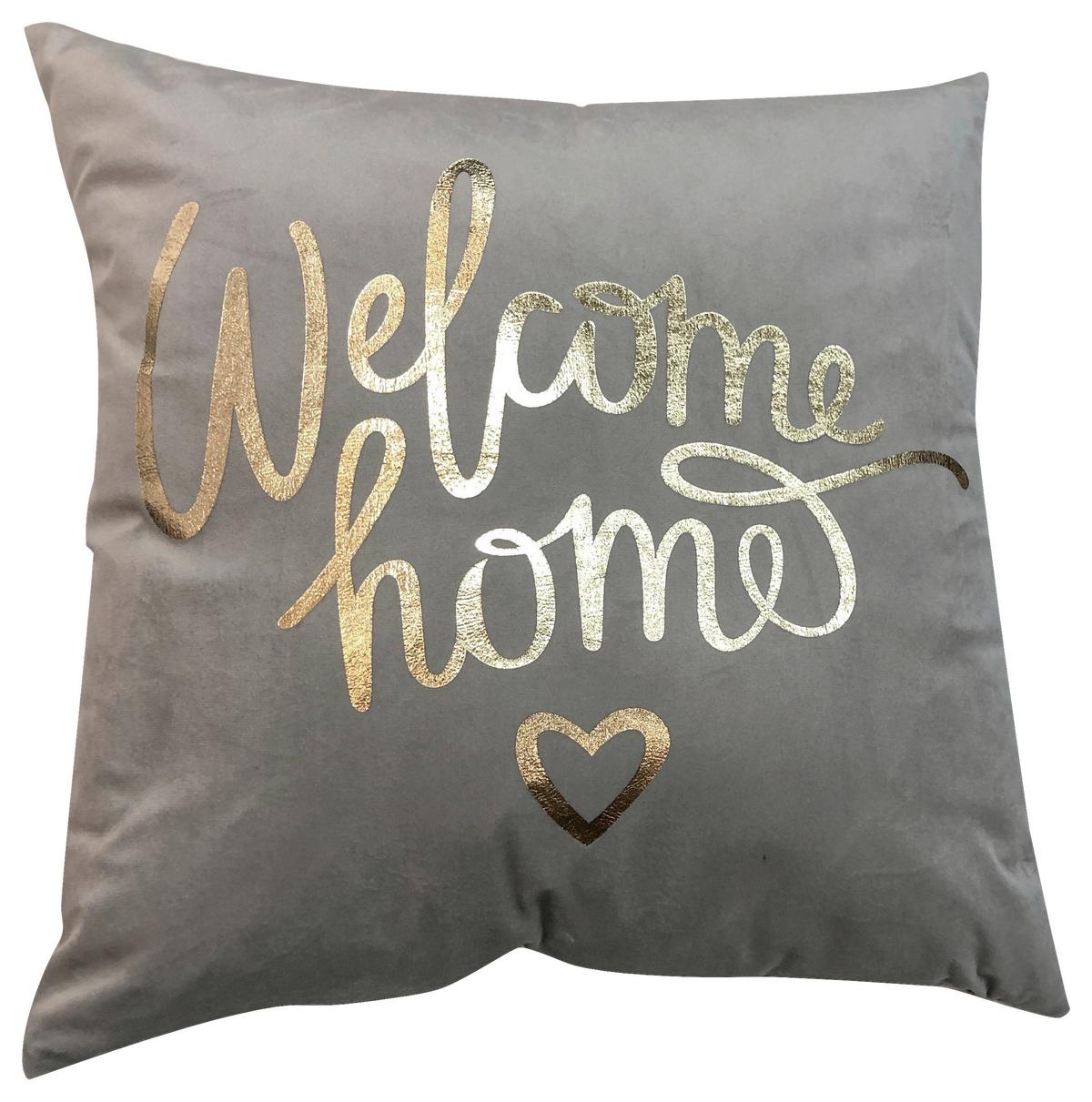 Zierkissen Welcome Home 45 X45 Cm Polyester Grau Mit Zipp - Grau, MODERN, Textil (45/45cm) - Luca Bessoni