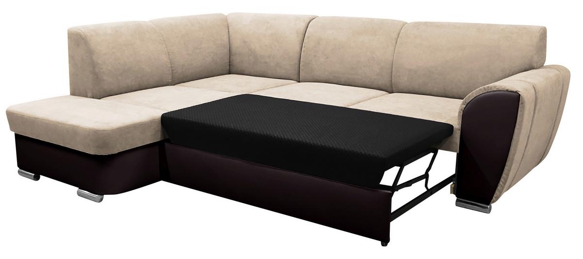 Ecksofa mit Bettkasten Doris Rücken Echt Braun/Beige - Dunkelbraun/Beige, Design, Textil (196/255cm) - MID.YOU