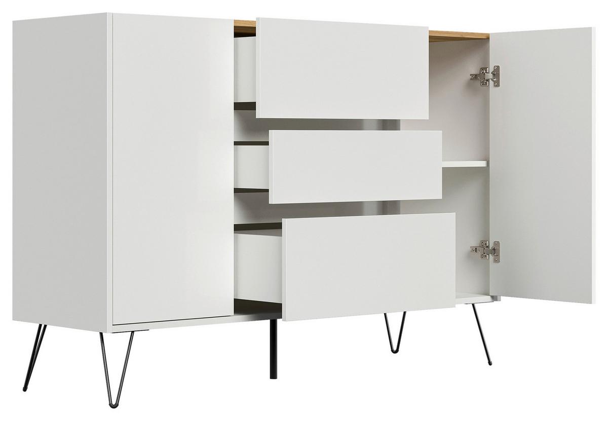 Sideboard Posseik Industrial Eichefarben/Weiß B: 140 cm - Weiß Hochglanz/Eichefarben, Design, Holzwerkstoff (140/93,6/42cm) - P & B