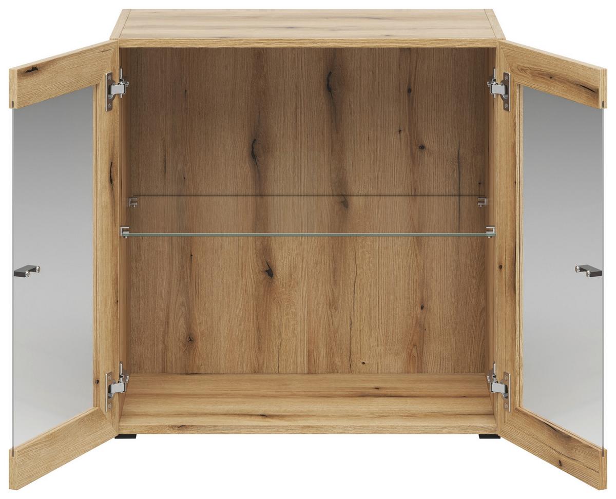 Vitrine 2 Türen, B: 64 cm Sixty-Four, Eichefarben - Eichefarben/Schwarz, Trend, Glas/Holzwerkstoff (64/64/35cm)