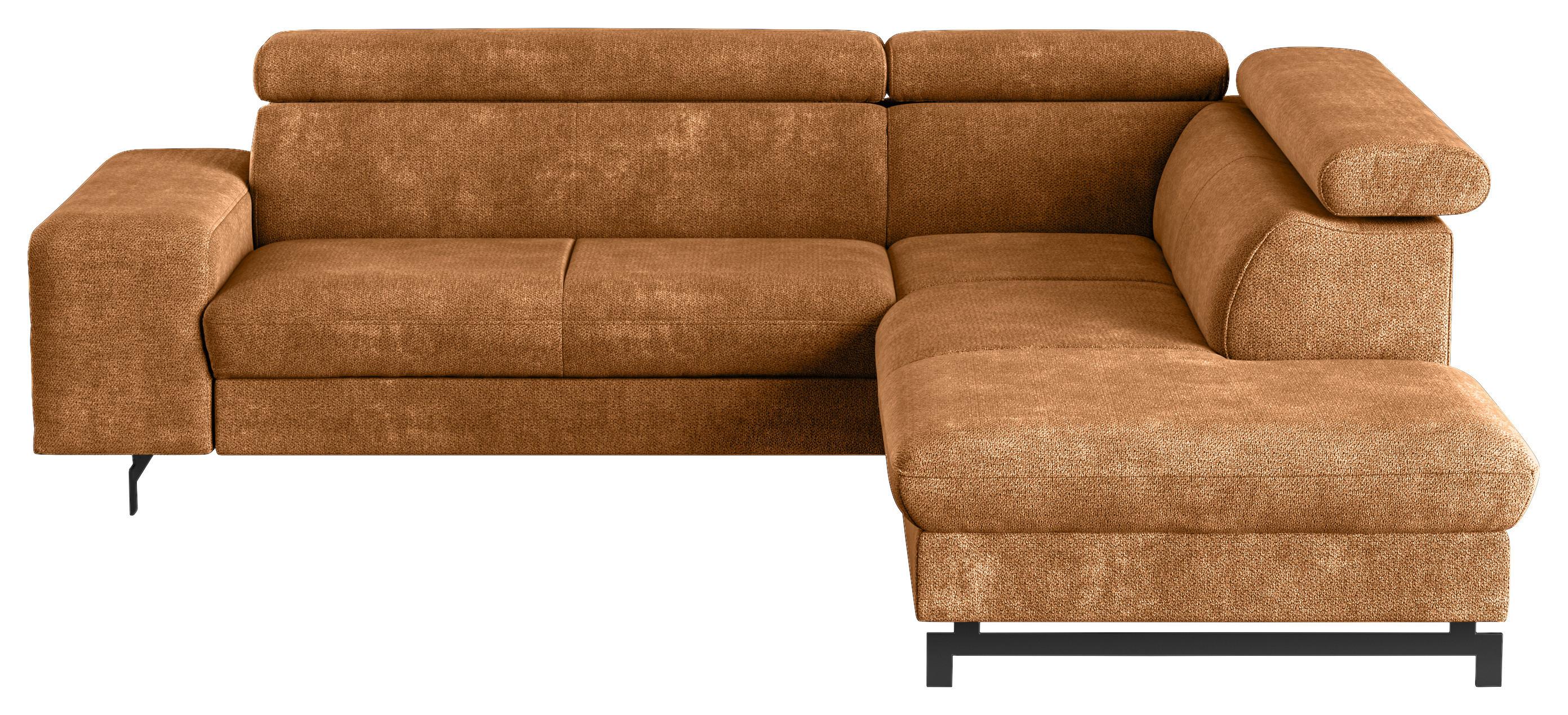 Ecksofa mit Schlaffunktion & Bettkasten Emma Cognac - Cognac/Schwarz, Textil (262/215cm) - MID.YOU