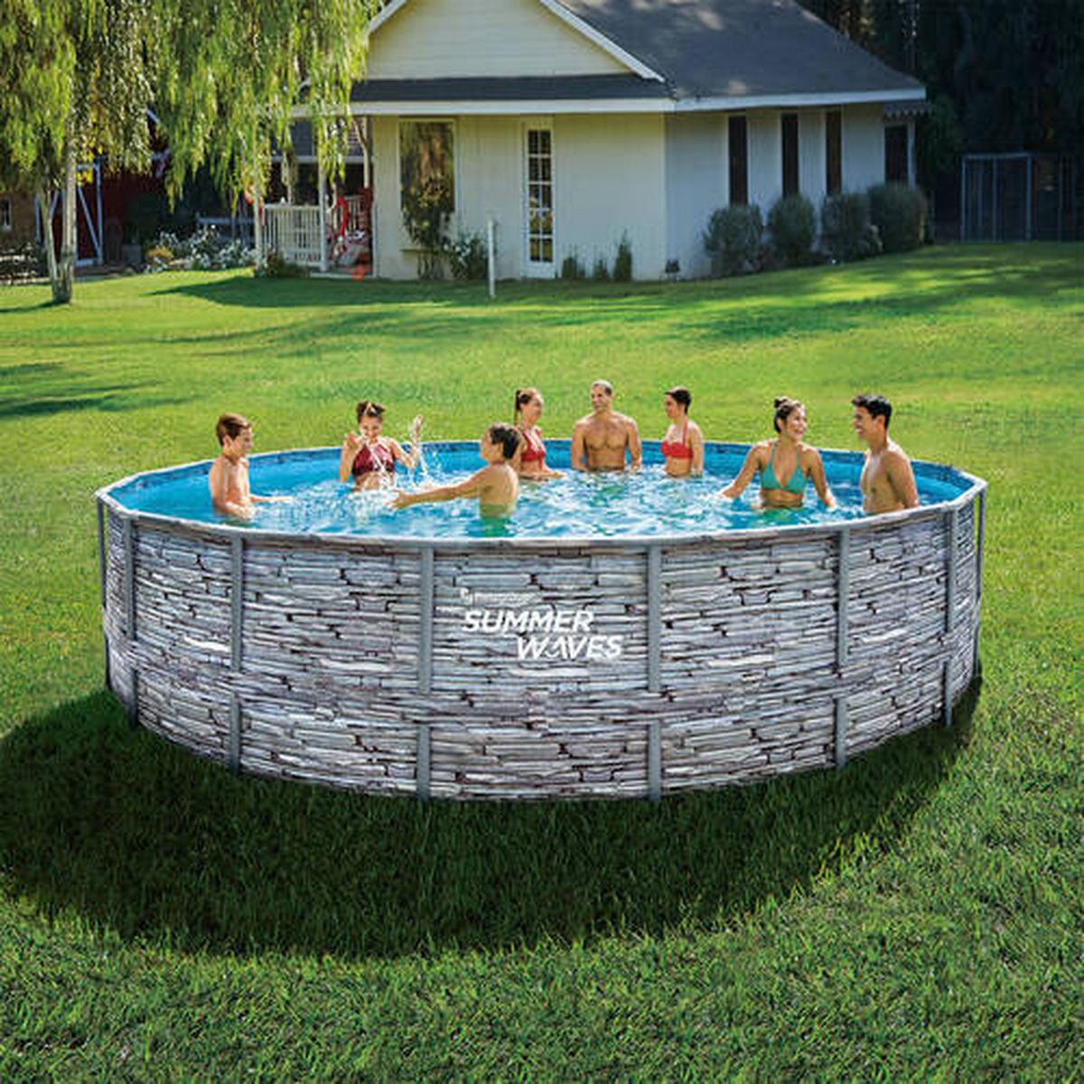 Aufstellpool Rund mit Leiter D: 549 cm - Grau, KONVENTIONELL, Kunststoff (549/132cm)