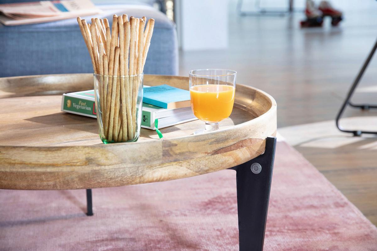 COUCHTISCH Mangholz B: 75cm - Schwarz/Naturfarben, Design, Holz/Metall (75/75/34cm) - MID.YOU