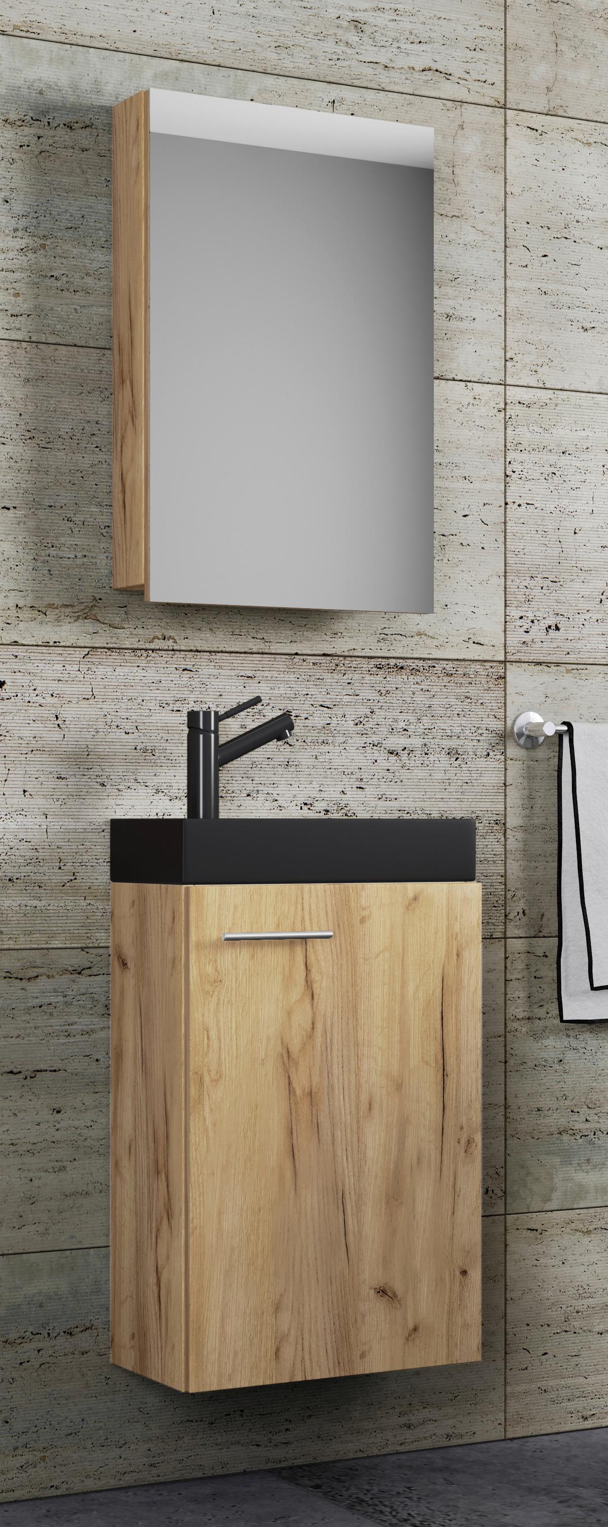 Gästebad Slito Bl - Honigeiche/Schwarz, MODERN, Glas/Keramik (41cm) - MID.YOU