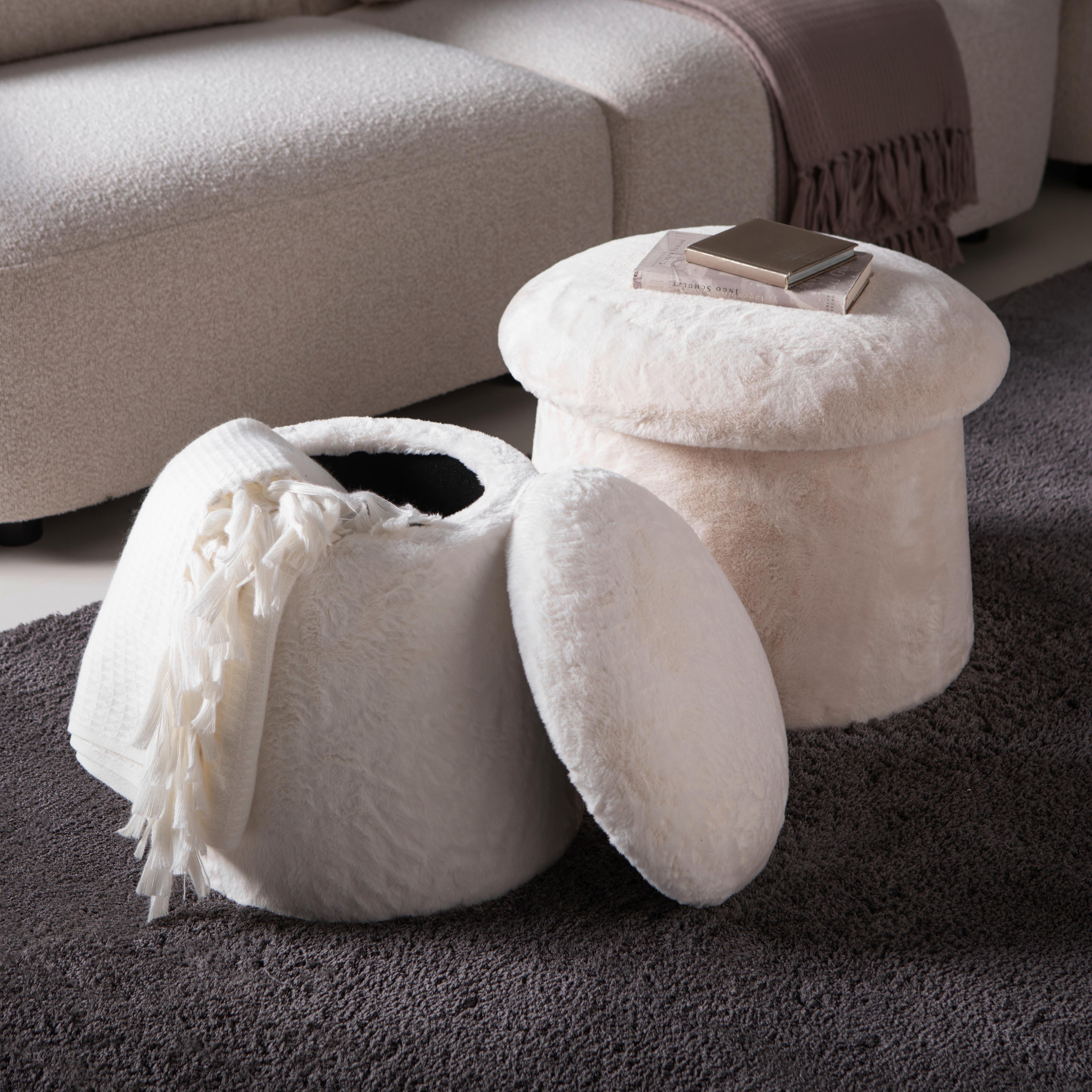 Taburet FUNGI -TREND- - biela/krémová, Romantik / Landhaus, kompozitné drevo/textil (41/43/41cm) - Premium Living