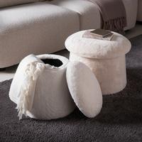 Taburet FUNGI -TREND- - biela/krémová, Romantik / Landhaus, kompozitné drevo/textil (41/43/41cm) - Premium Living