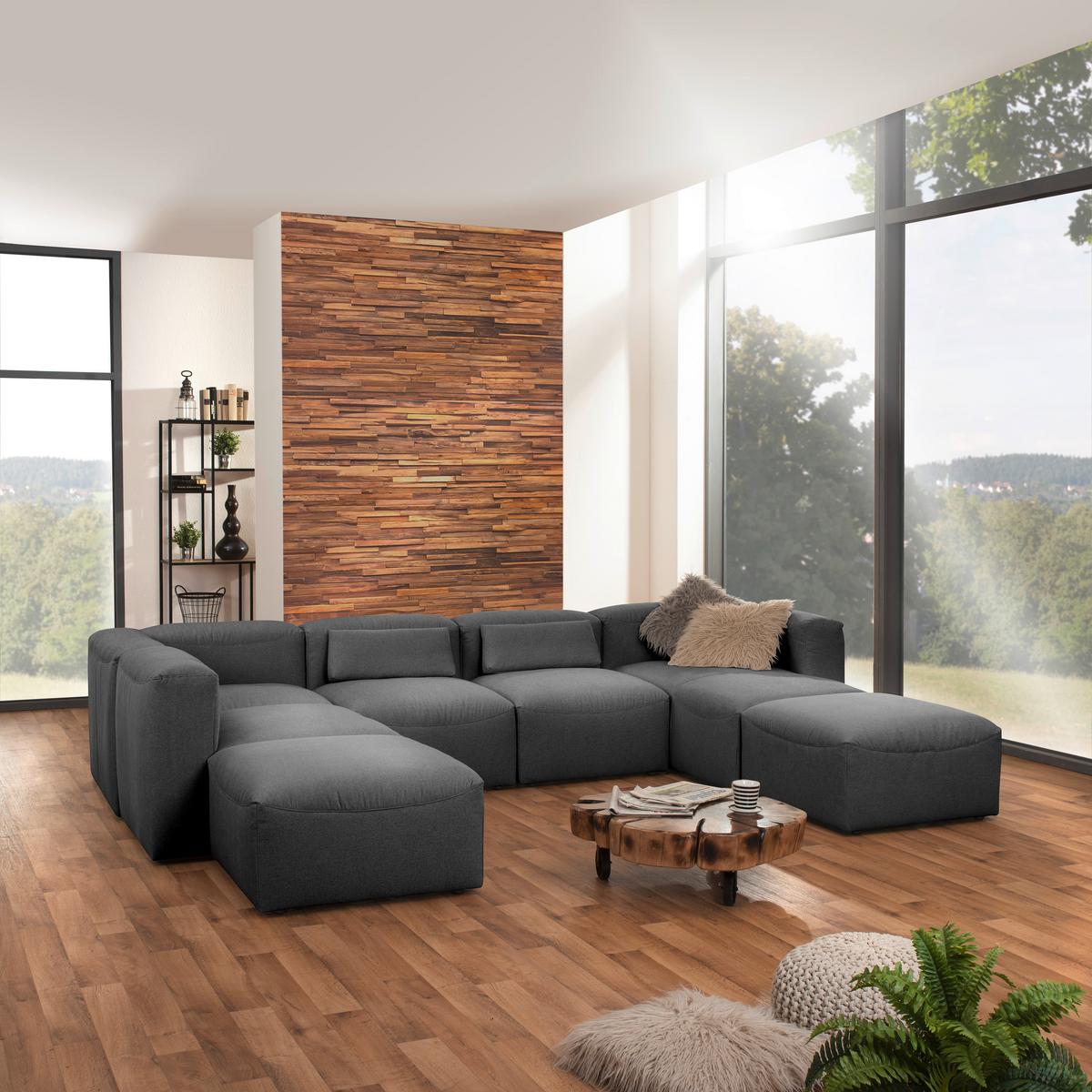 Wohnlandschaft Lena Anthrazit Flachgewebe - Anthrazit, Design, Textil (250/350/235cm) - Max Winzer