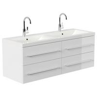 Waschtischkombi Aurelion XL Weiß HG B: 160 cm - Weiß Hochglanz/Weiß, Basics, Holzwerkstoff/Stein (160cm) - MID.YOU