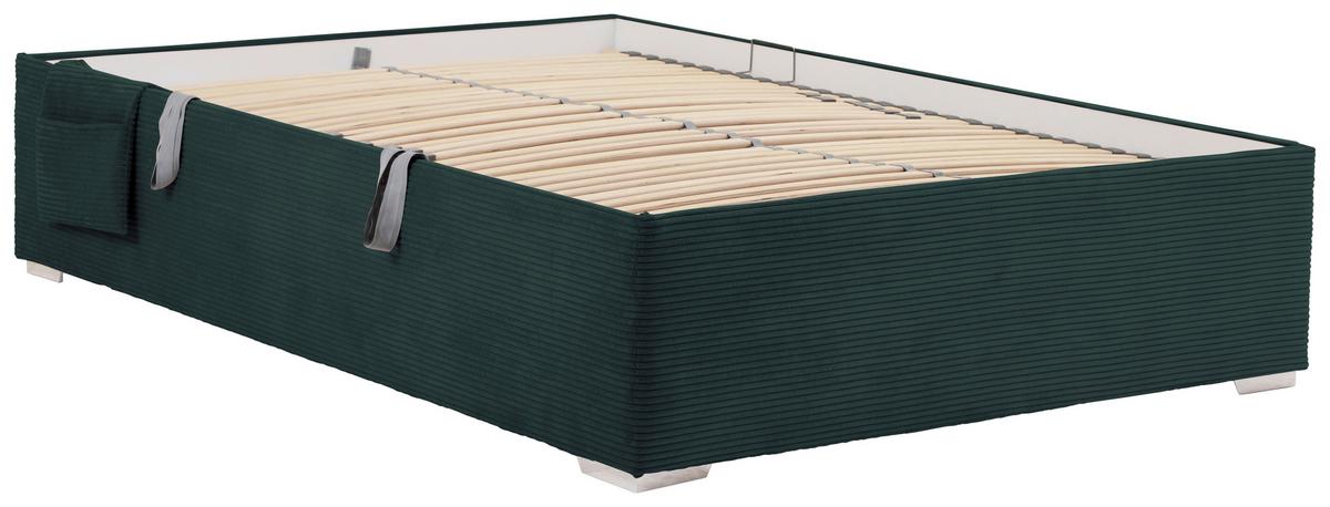 Posteľ Remi s bočnicami 120x200, poťah tmavozelený - prírodná farba/tmavozelená, Konventionell, drevo/textil (120/200cm)
